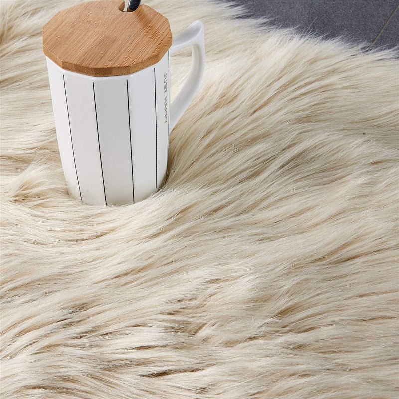 Easy Joy EasyJoy Ultra Soft Fluffy/Fuzzy Shaggy Area Rug Faux Fur Chair Cover Seat Pad for Bedroom Floor Sofa Living Room (2 x 6 ft Sheepskin, Beige) - Image 4